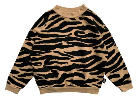 LITTLE MAN HAPPY BROWN CAMEL TIGER PRINT SWEATSHIRT on Sale